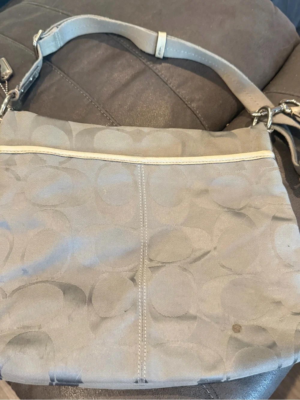 Coach Light Gray Signature Crossbody Shoulder Bag